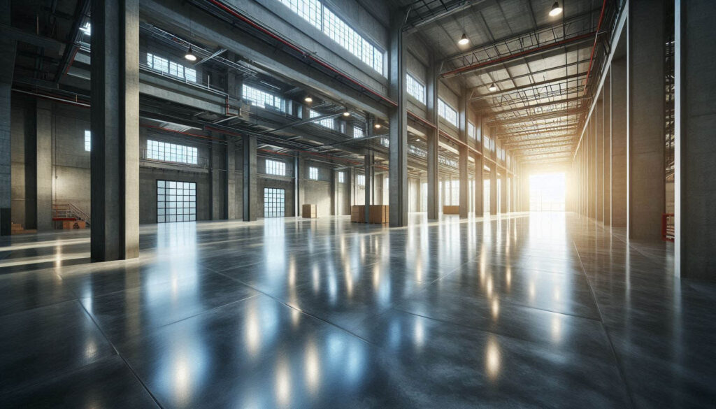 Warehouse building with polished screed floor