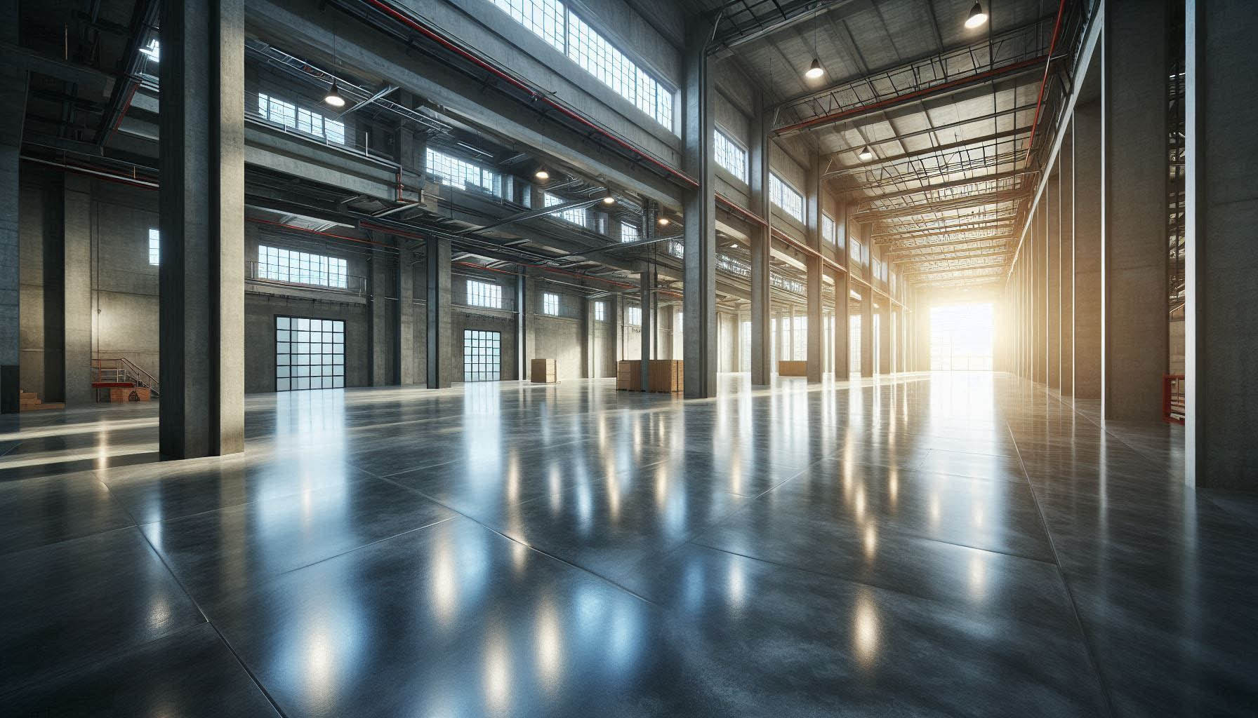 Warehouse building with polished screed floor