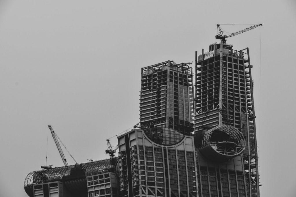 large high rise buildings on construction site in progress